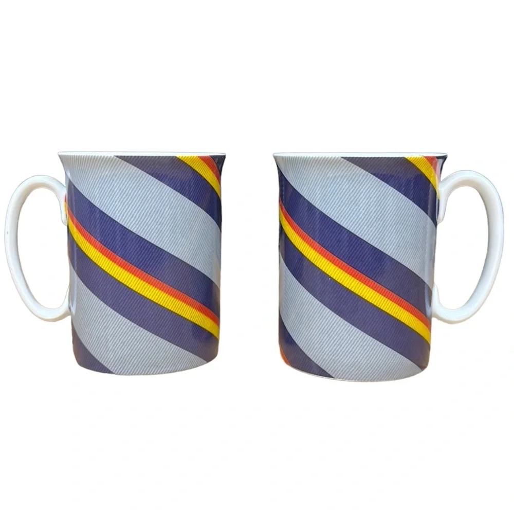 Two (2) Block Spal Portugal Royal Scots Gray Regimental Stripes Mugs VGC